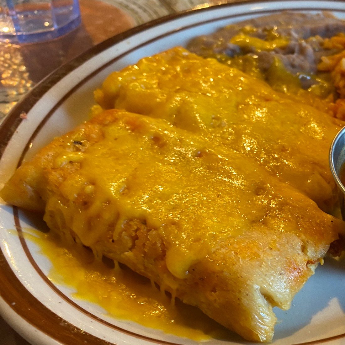 Monroe's Restaurant signature dishes Enchilada PlatterSalsa and ChipsCarne Adovada